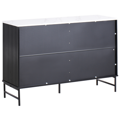 Nova Living 6 Drawer Chest Black MDF With Marble Top and Metal Legs