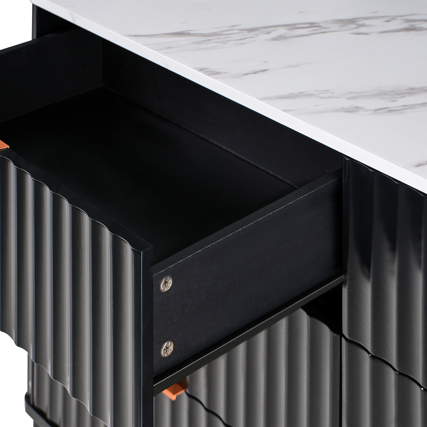 Nova Living 6 Drawer Chest Black MDF With Marble Top and Metal Legs