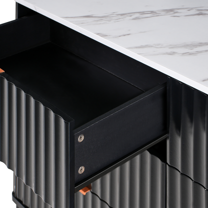 Nova Living 6 Drawer Chest Black MDF With Marble Top and Metal Legs