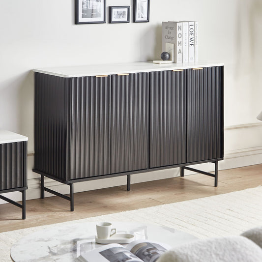 Aurora Home Sideboard Black MDF 4 Door Cabinet Marble Effect