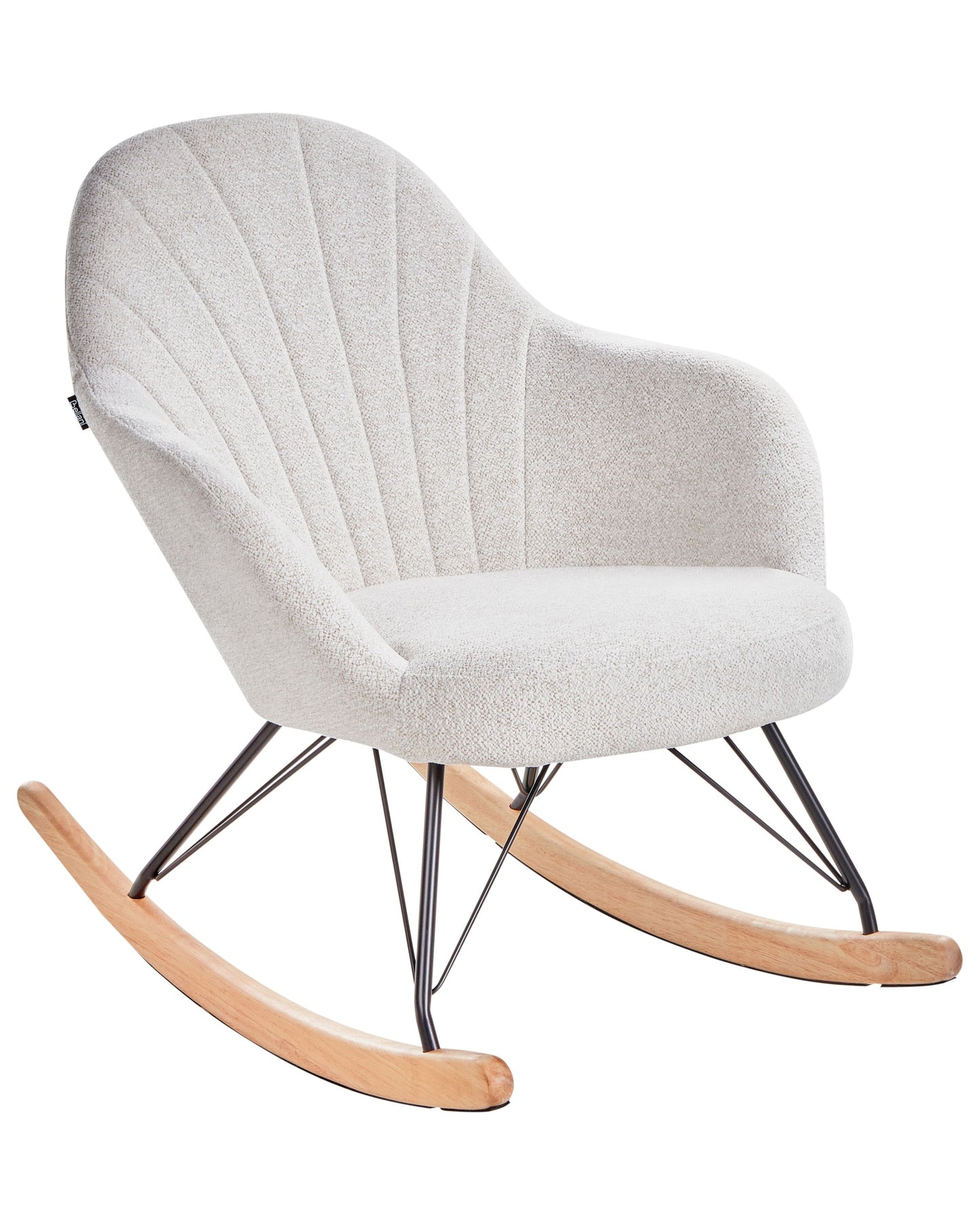 Rocking Chair Off White Fabric With Wood Skates