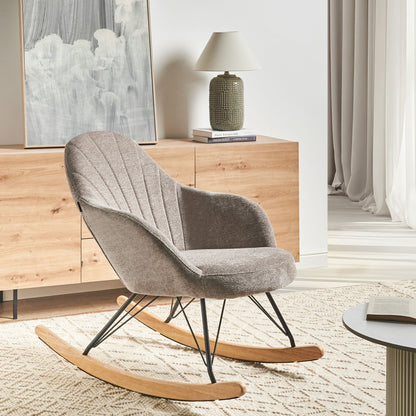 Rocking Chair Taupe Fabric With Wood Metal Legs Modern
