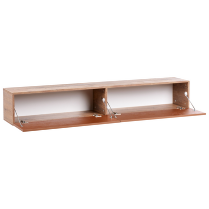 Wall Mounted TV Stand Red Brown Up To 70 Inch Two Cabinets