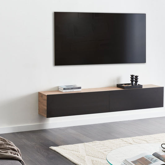 Wall Mount TV Stand Black Brown Up To 70in 2 Cabinets