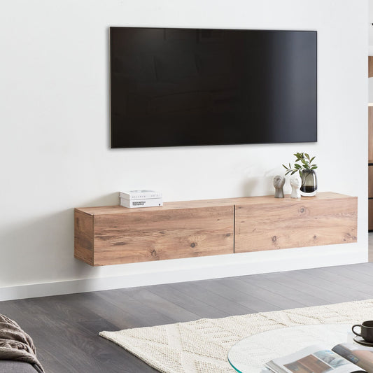 Wall Mounted TV Stand Brown Up To 70 Inch 2 Cabinets Minimalist