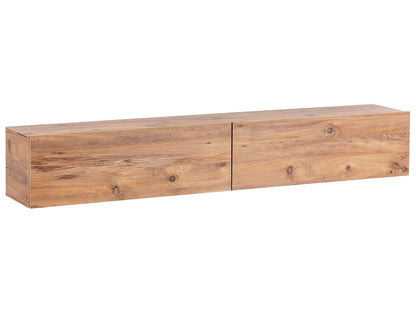 Wall Mounted TV Stand Brown Up To 70 Inch 2 Cabinets Minimalist