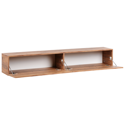 Wall Mounted TV Stand Brown Up To 70 Inch 2 Cabinets Minimalist