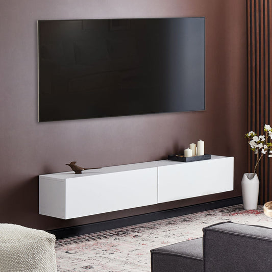 Wall Mounted TV Stand White For 70 Inch TV, 2 Cabinets