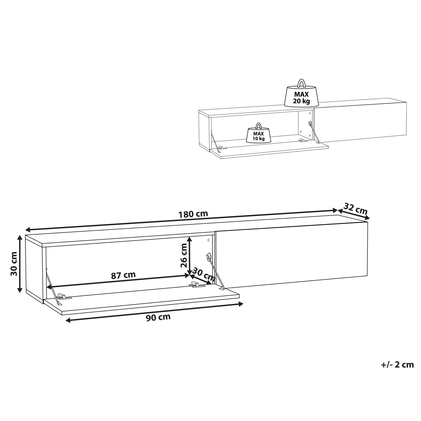 Wall Mounted TV Stand White For 70 Inch TV, 2 Cabinets