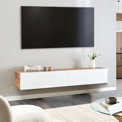Wall Mounted TV Stand White Brown Up To 70 Inch With 2 Cabinets