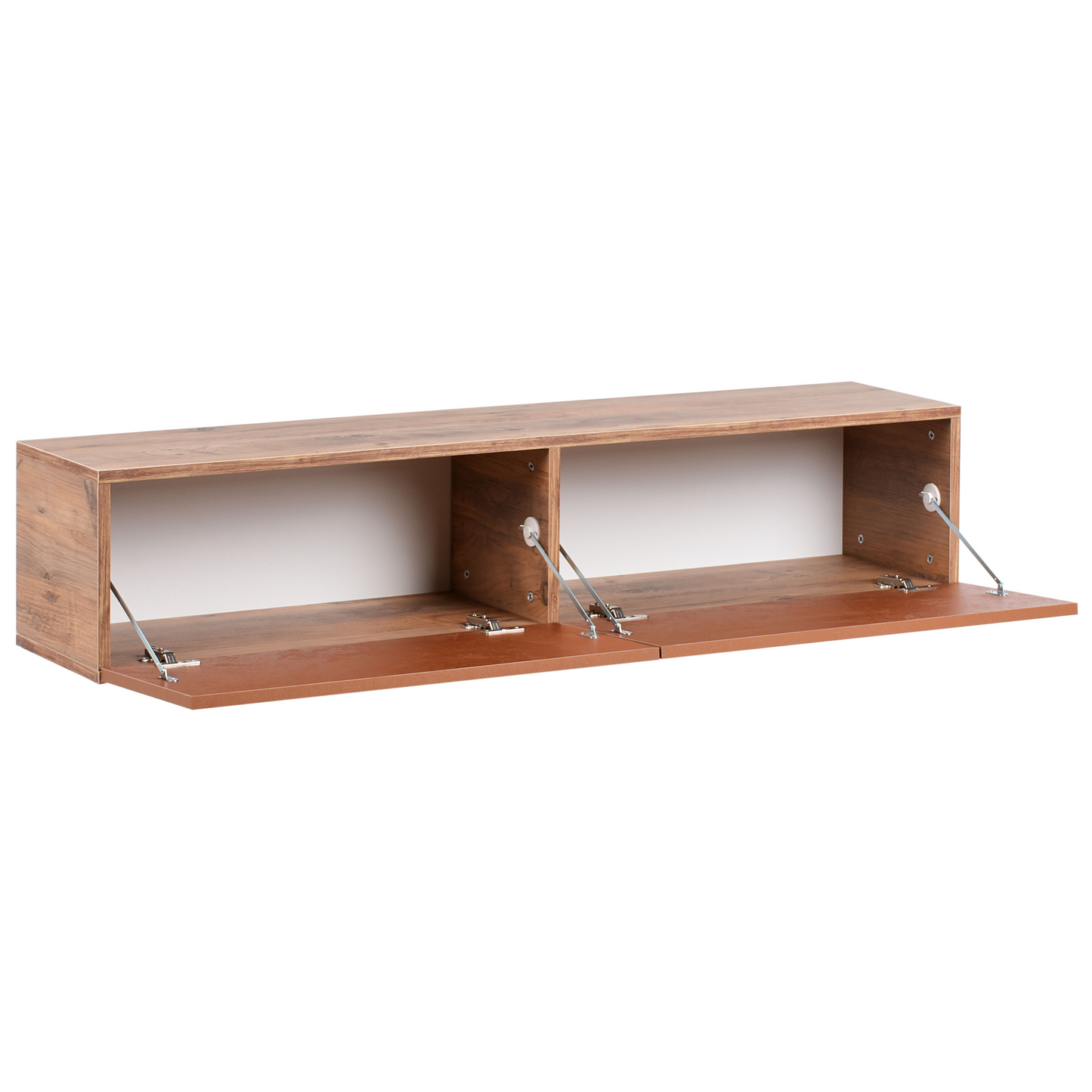 Wall Mounted TV Stand 55 Inch Red Brown Minimalist 2 Cabinets