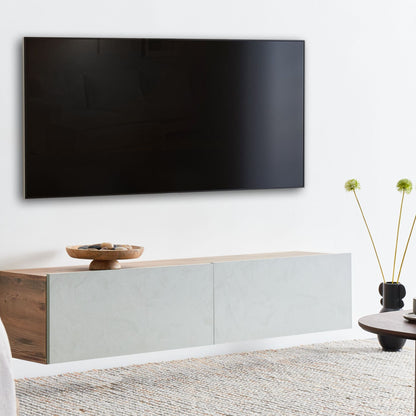 Wall Mounted TV Stand 55 Inch Minimal 2 Cabinets LightGreen