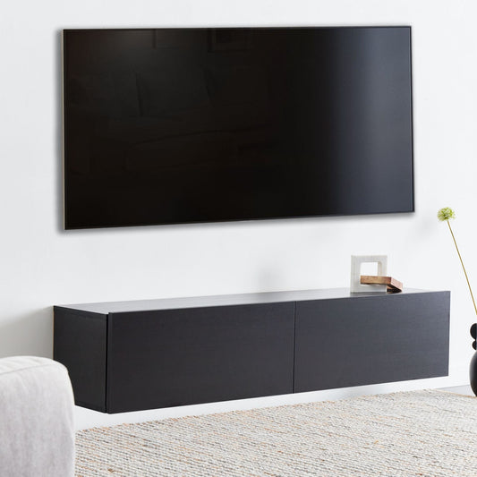 Wall Mounted TV Stand Black Up To 55 Inch TV With Two Cabinets Minimalist Living Room