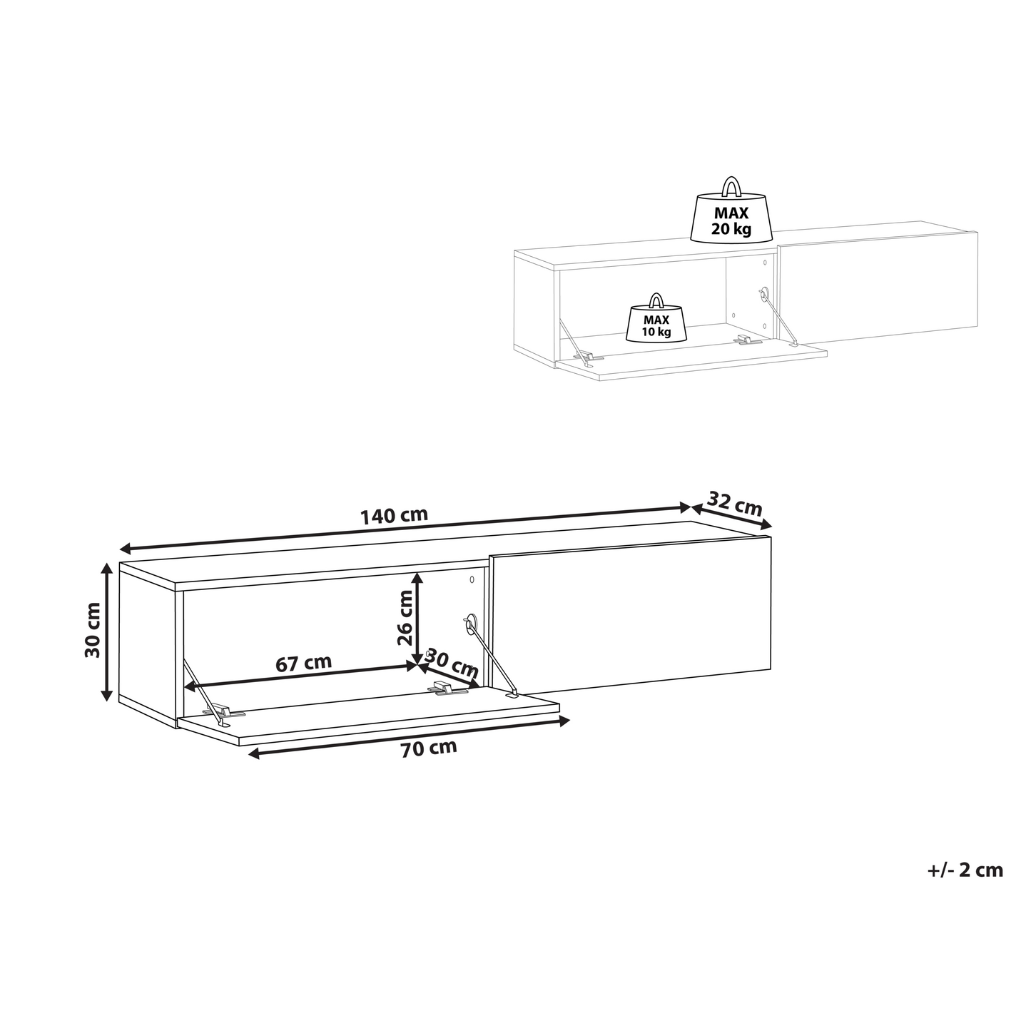 White Brown Wall Mounted TV Stand Up To 55 Inch 2 Cabinets