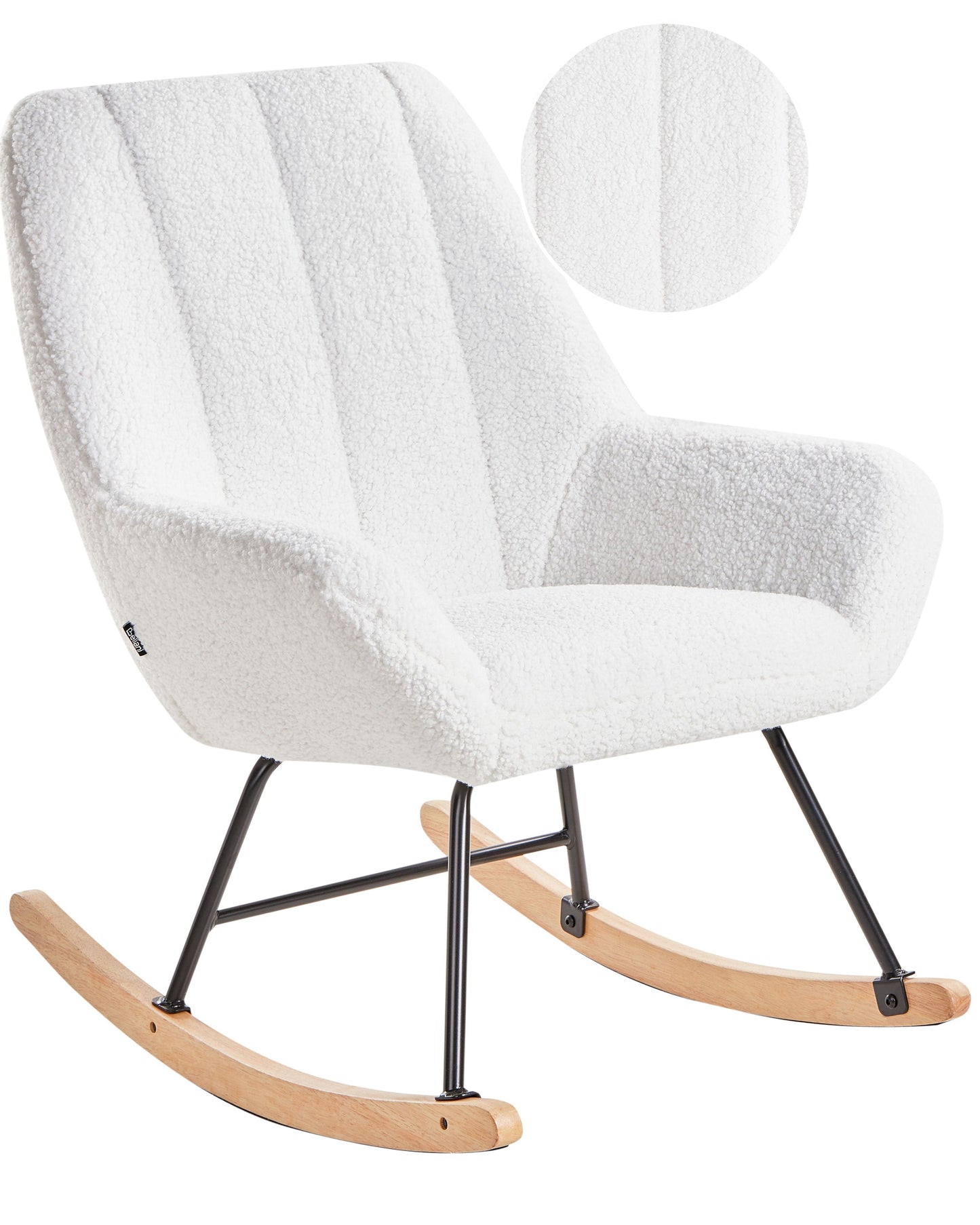 Rocking Chair Off-White Boucle Upholstery Teddy Metal Black Legs