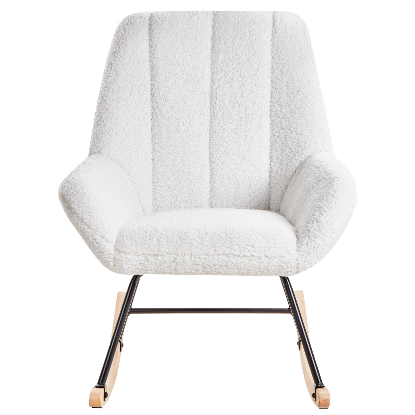Rocking Chair Off-White Boucle Upholstery Teddy Metal Black Legs