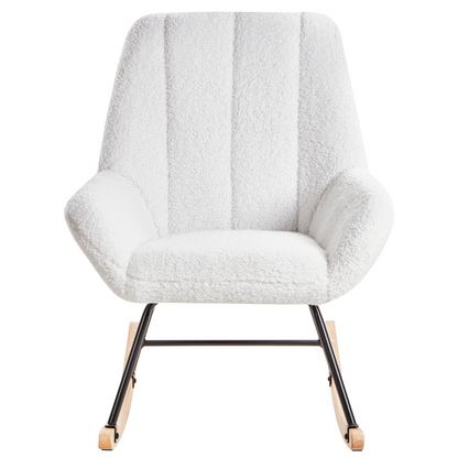 Rocking Chair Off-White Boucle Upholstery Teddy Metal Black Legs