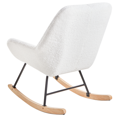 Rocking Chair Off-White Boucle Upholstery Teddy Metal Black Legs