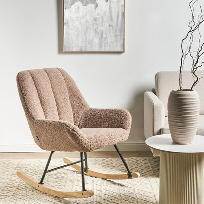 Beige Boucle Rocking Chair With Black Metal Legs
