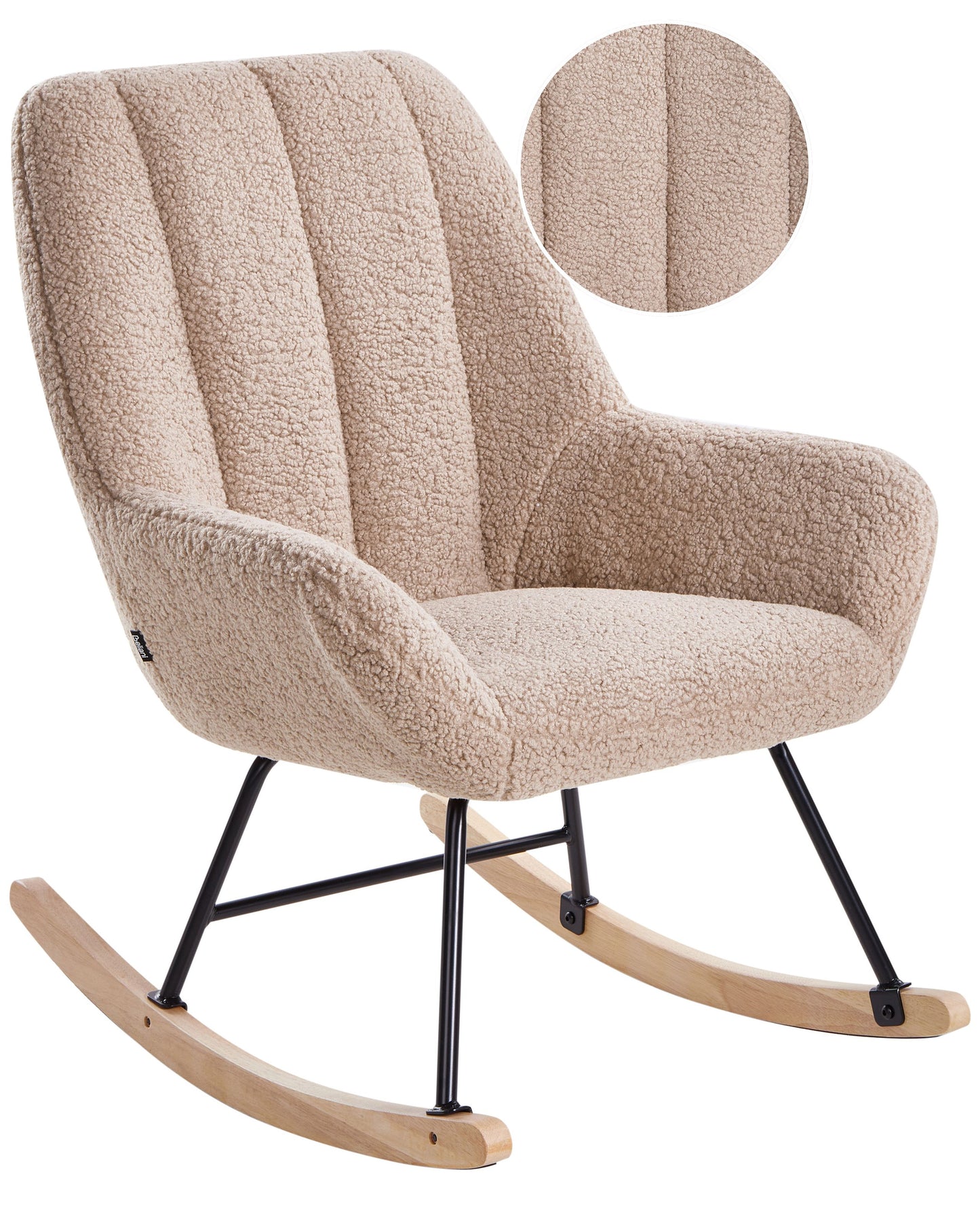 Beige Boucle Rocking Chair With Black Metal Legs