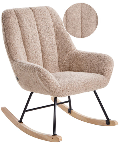 Beige Boucle Rocking Chair With Black Metal Legs
