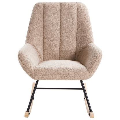 Beige Boucle Rocking Chair With Black Metal Legs