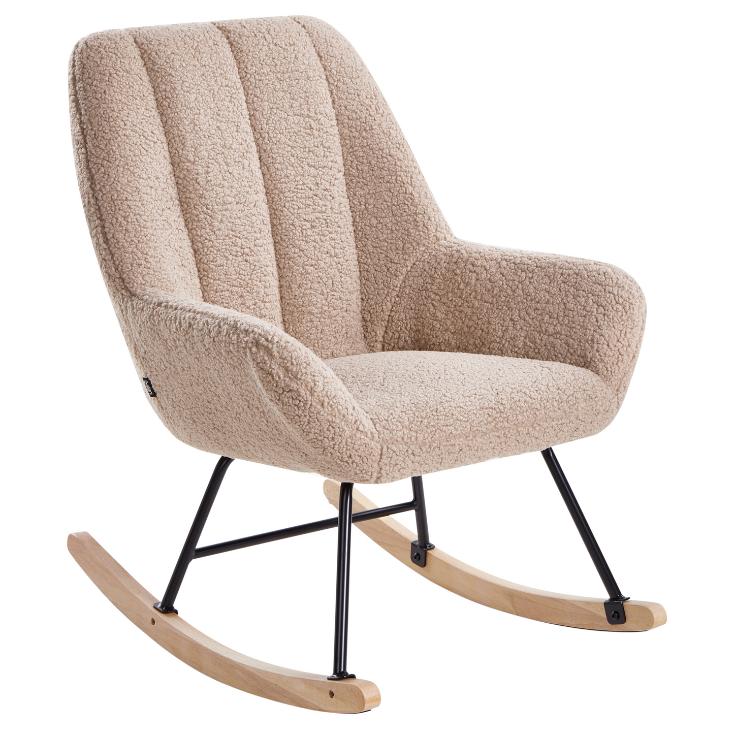 Beige Boucle Rocking Chair With Black Metal Legs