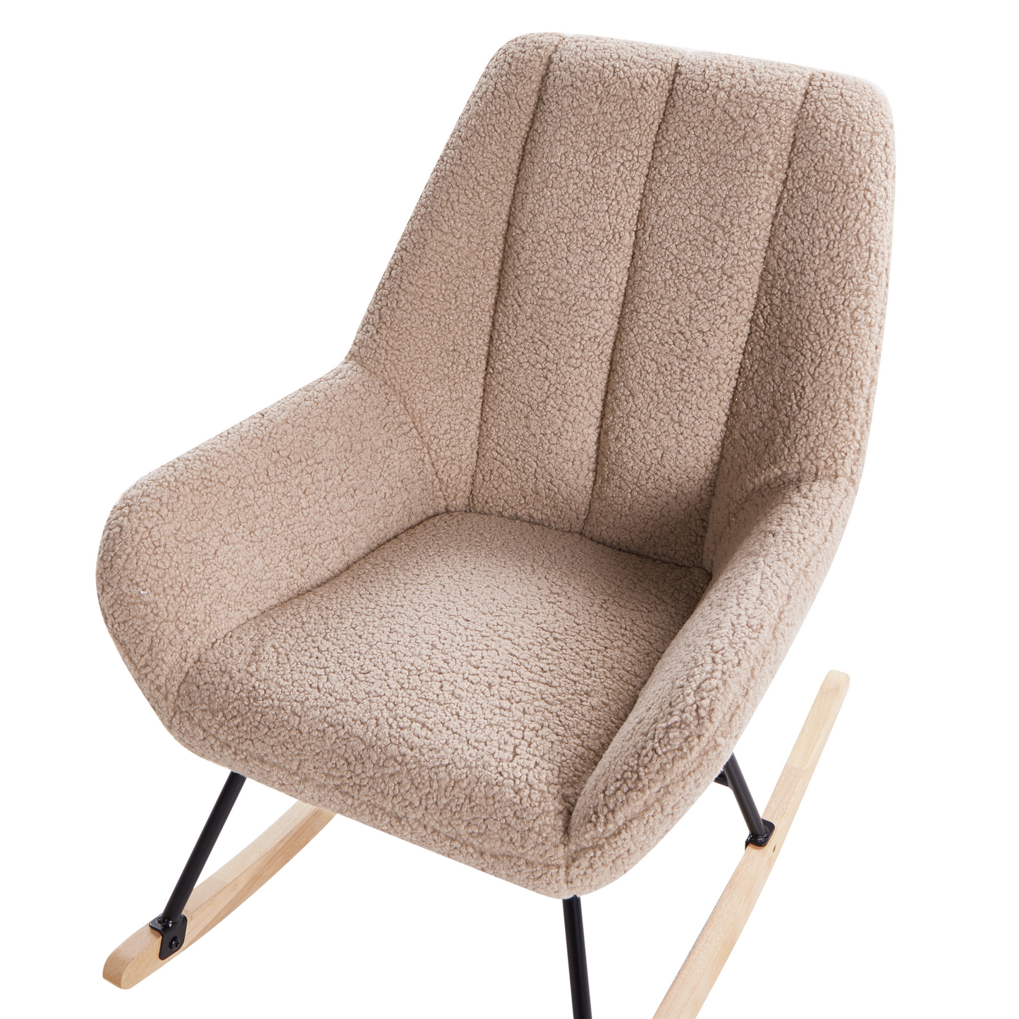 Beige Boucle Rocking Chair With Black Metal Legs