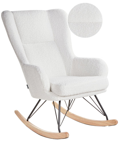 Luoma Off White Boucle Rocking Chair With Black Metal Legs High Back