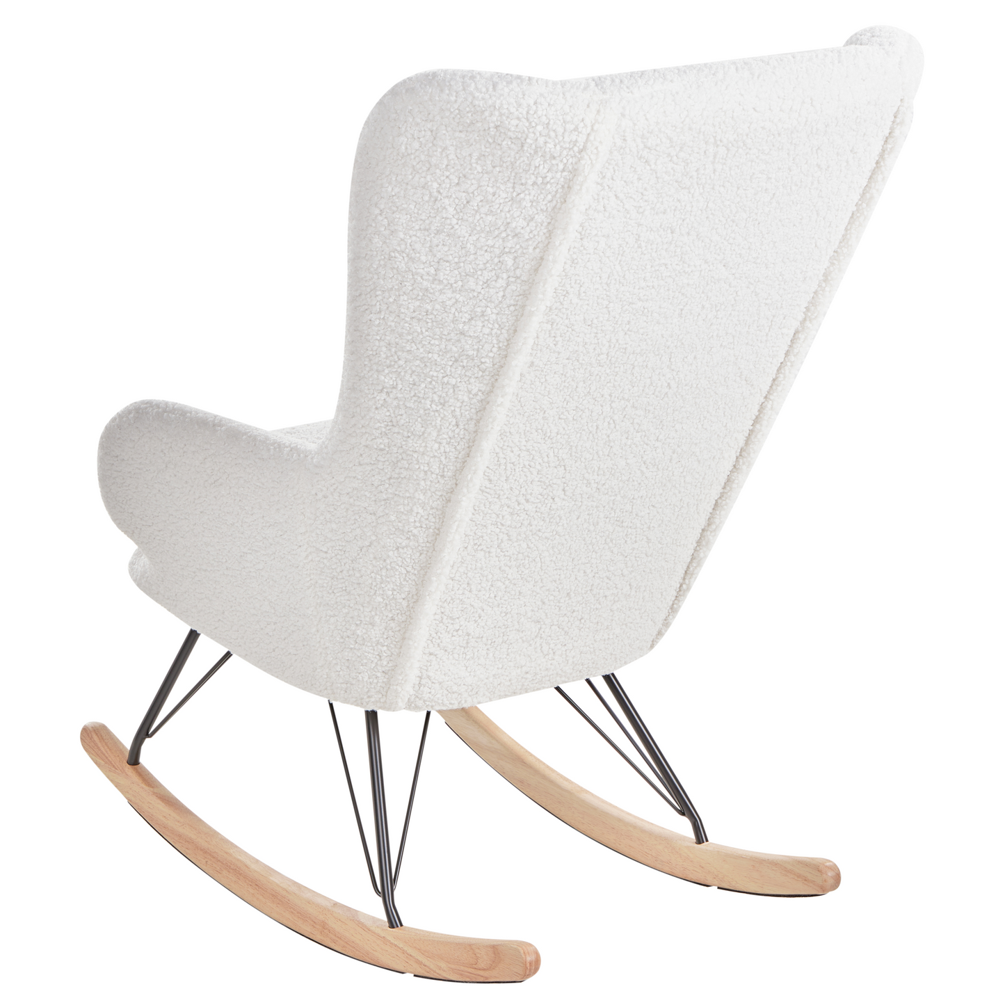 Luoma Off White Boucle Rocking Chair With Black Metal Legs High Back