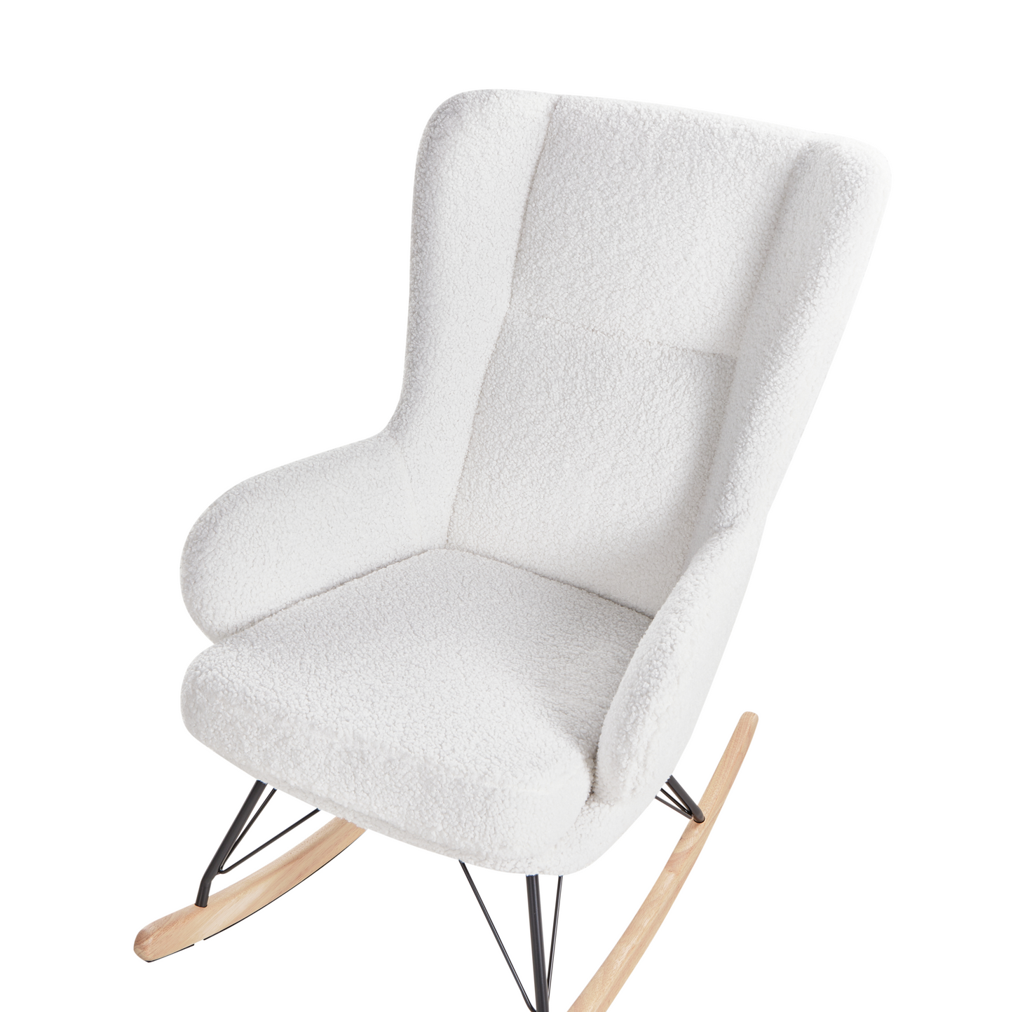 Luoma Off White Boucle Rocking Chair With Black Metal Legs High Back