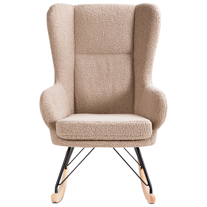 Beige Boucle Rocking Chair With Black Metal Legs And Armrests