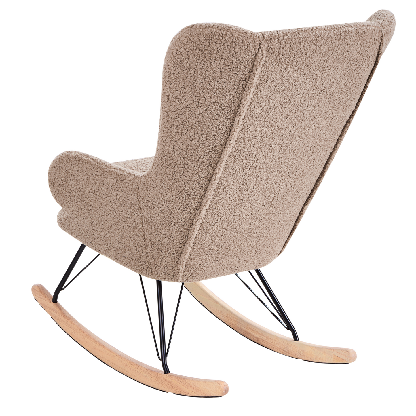 Beige Boucle Rocking Chair With Black Metal Legs And Armrests
