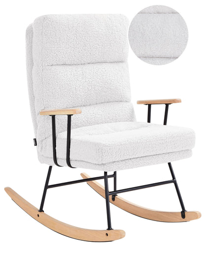 Rocking Chair Off White Boucle Reclining Back With Wood Legs