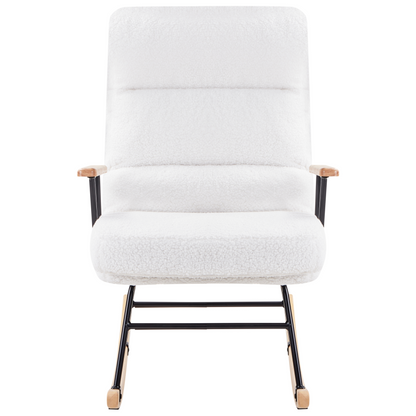 Rocking Chair Off White Boucle Reclining Back With Wood Legs