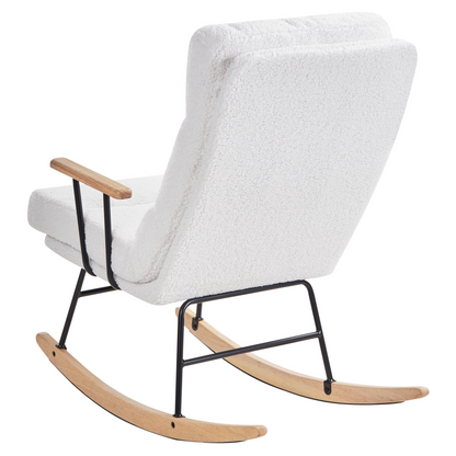 Rocking Chair Off White Boucle Reclining Back With Wood Legs