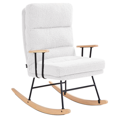 Rocking Chair Off White Boucle Reclining Back With Wood Legs