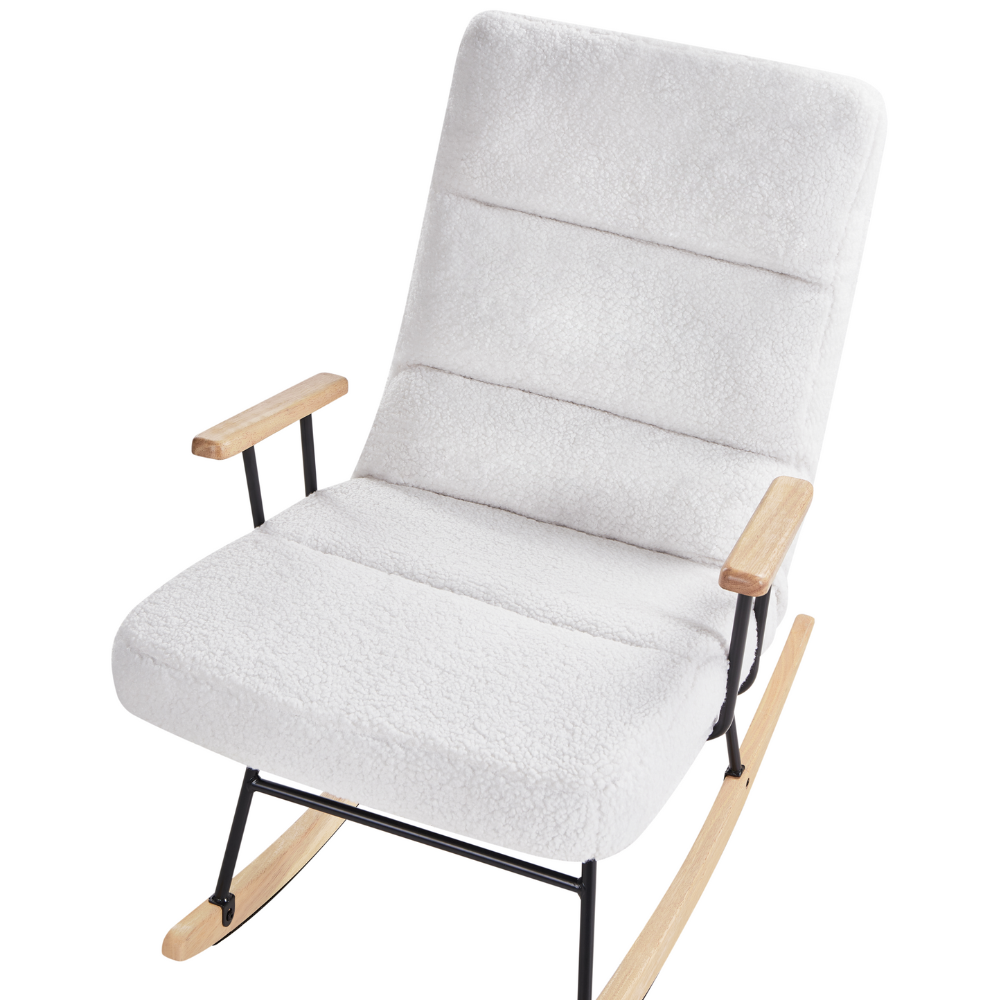Rocking Chair Off White Boucle Reclining Back With Wood Legs
