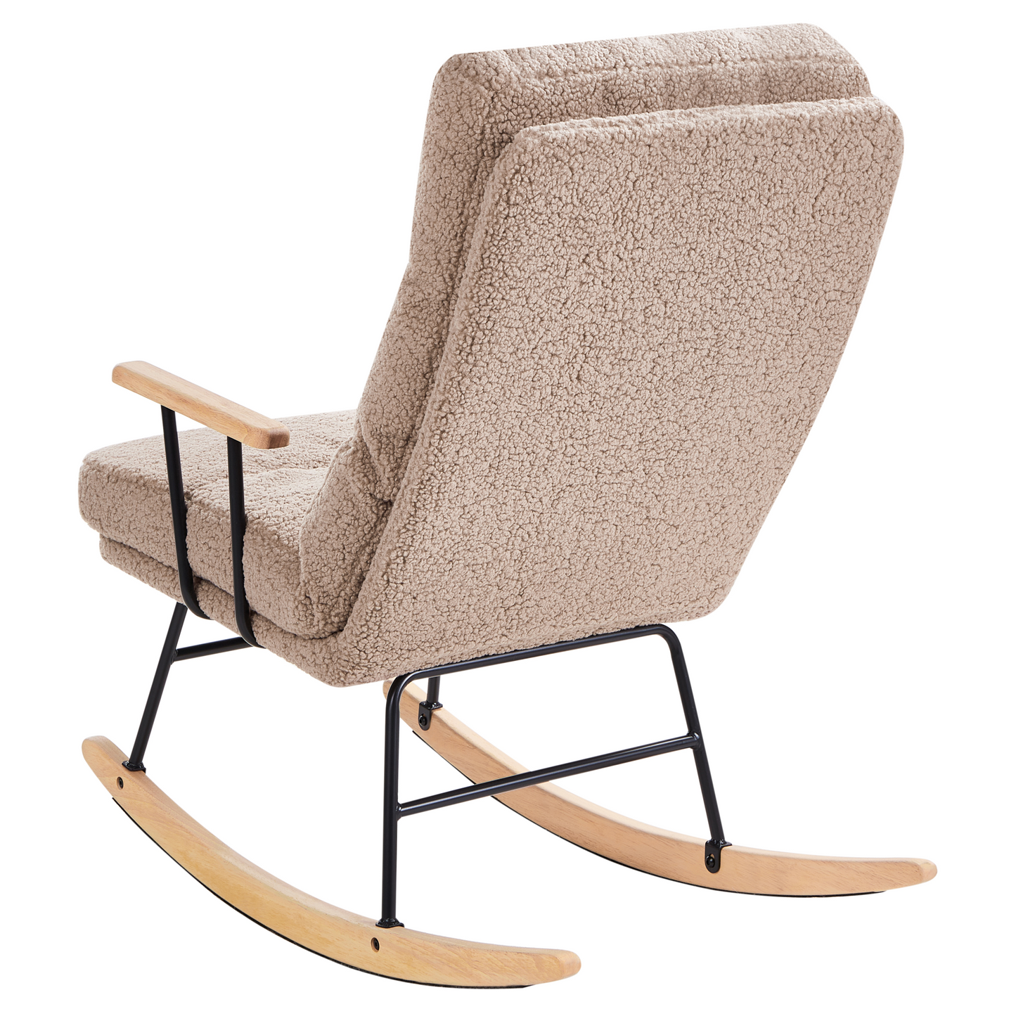 Beige Boucle Rocking Chair With Reclining Back And Metal Frame
