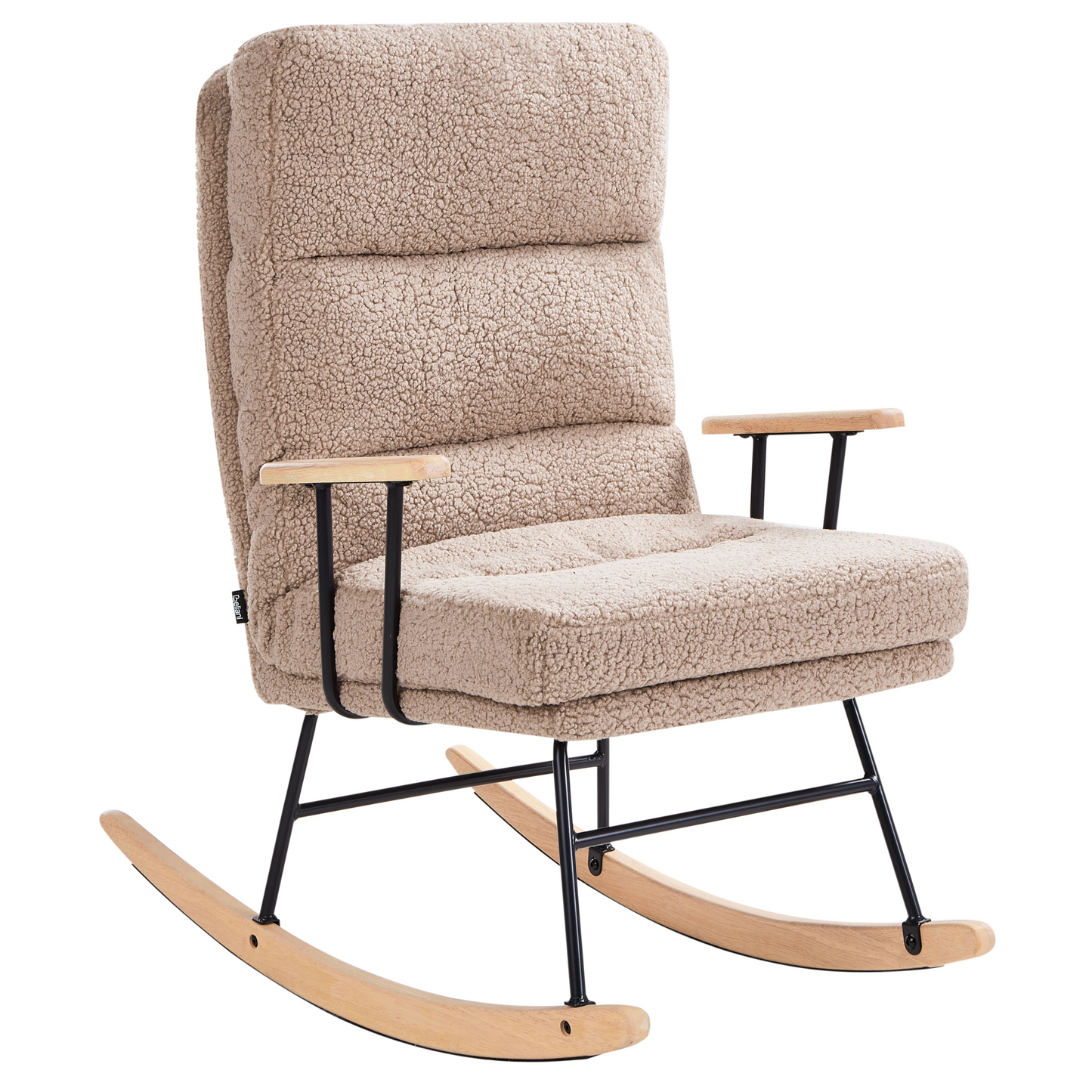 Beige Boucle Rocking Chair With Reclining Back And Metal Frame