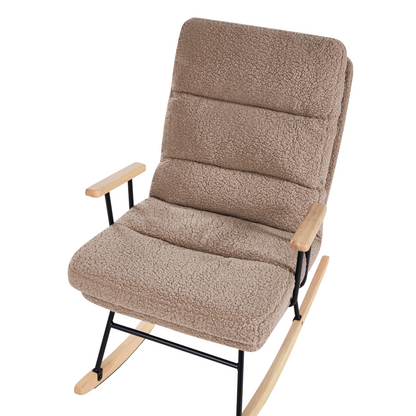Beige Boucle Rocking Chair With Reclining Back And Metal Frame