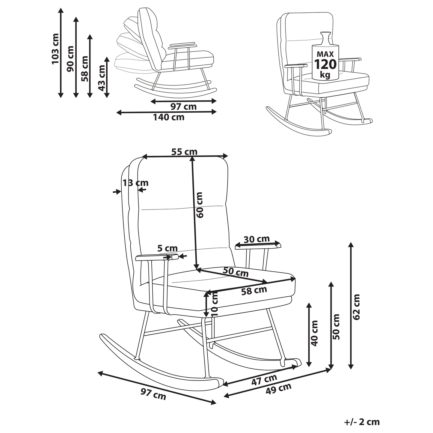 Rocking Chair Off White Boucle Reclining Back With Wood Legs