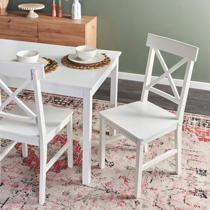 BrandName Cottage Style White Poplar Wood MDF Dining Chairs Set Of 2 Premium Comfort Seats