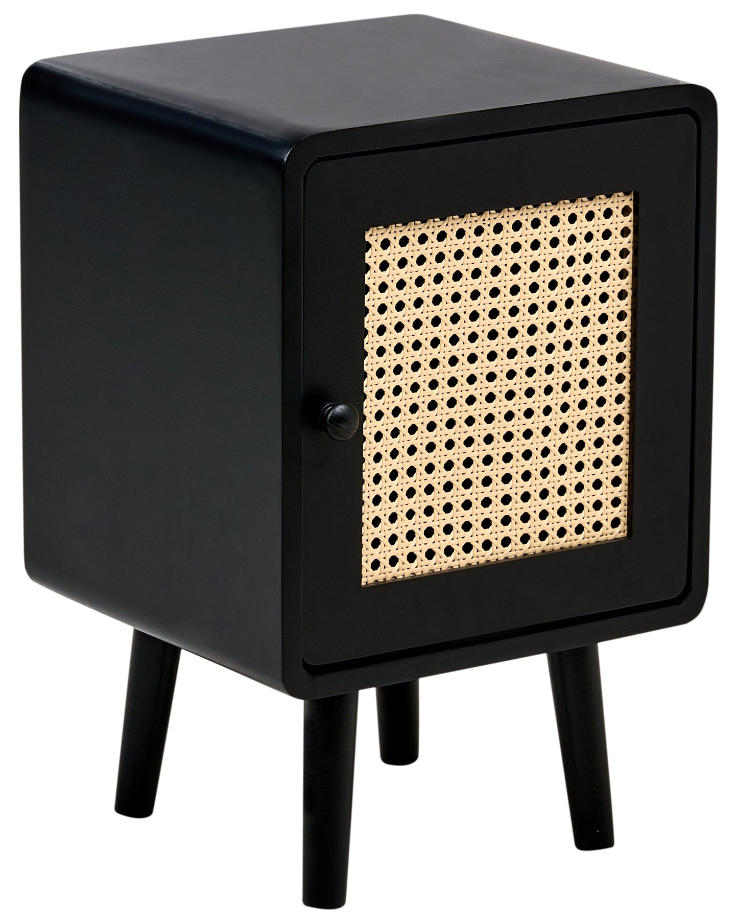BohoNest Bedside Table Black MDF Veneer Viennese Braid Front Drawer