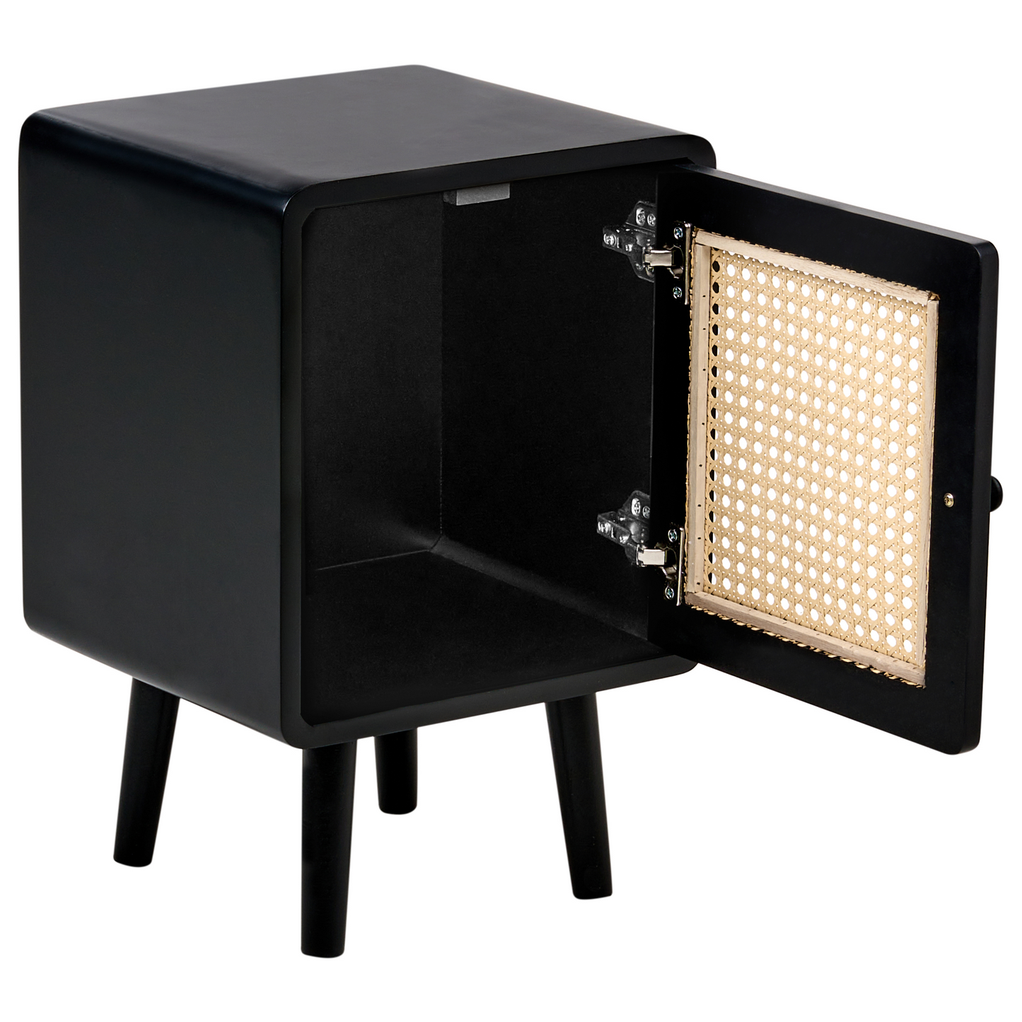 BohoNest Bedside Table Black MDF Veneer Viennese Braid Front Drawer
