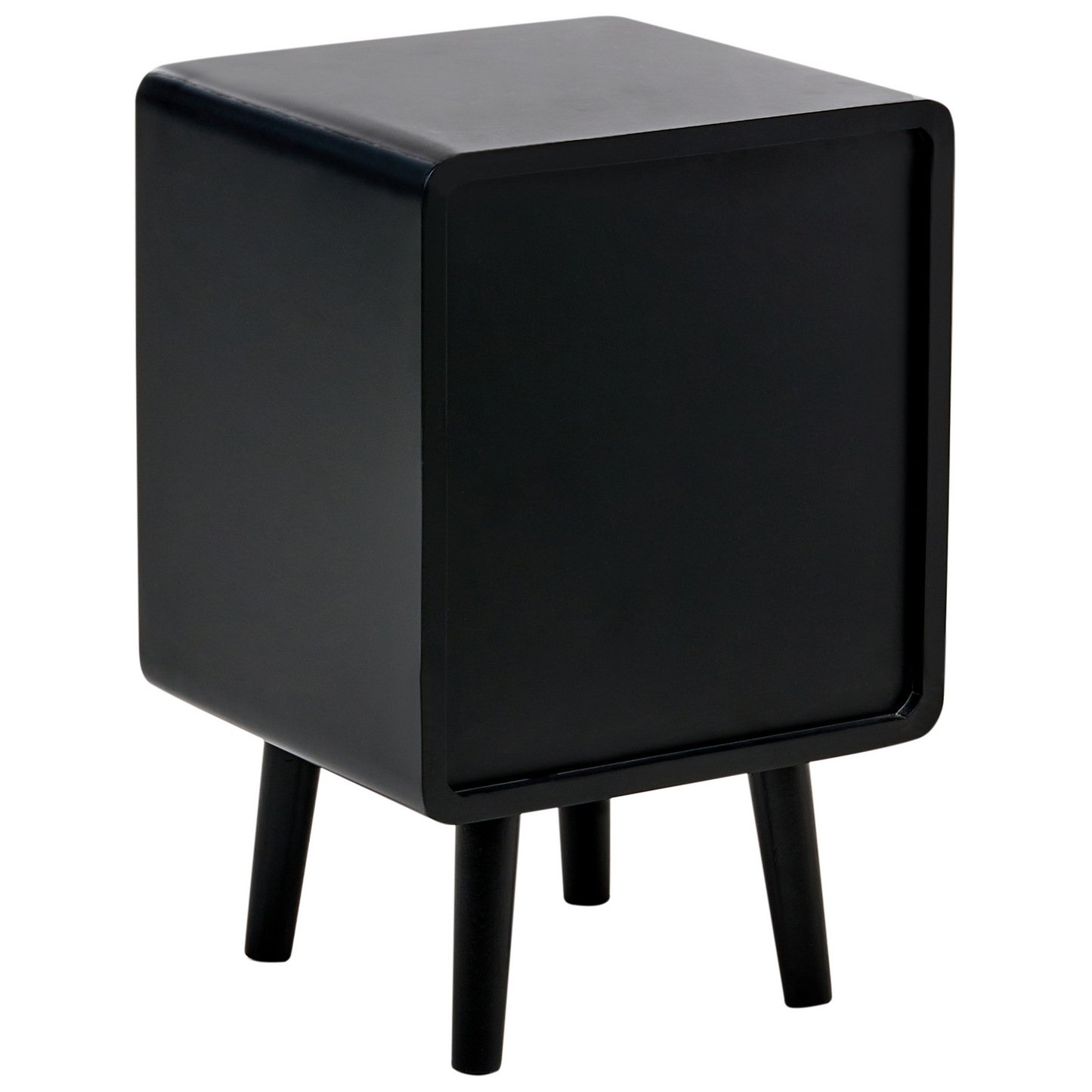 BohoNest Bedside Table Black MDF Veneer Viennese Braid Front Drawer