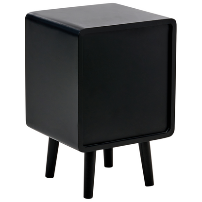 BohoNest Bedside Table Black MDF Veneer Viennese Braid Front Drawer