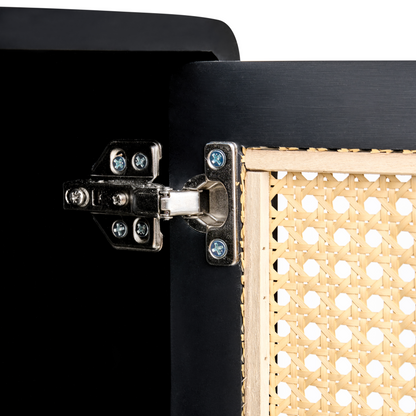 BohoNest Bedside Table Black MDF Veneer Viennese Braid Front Drawer