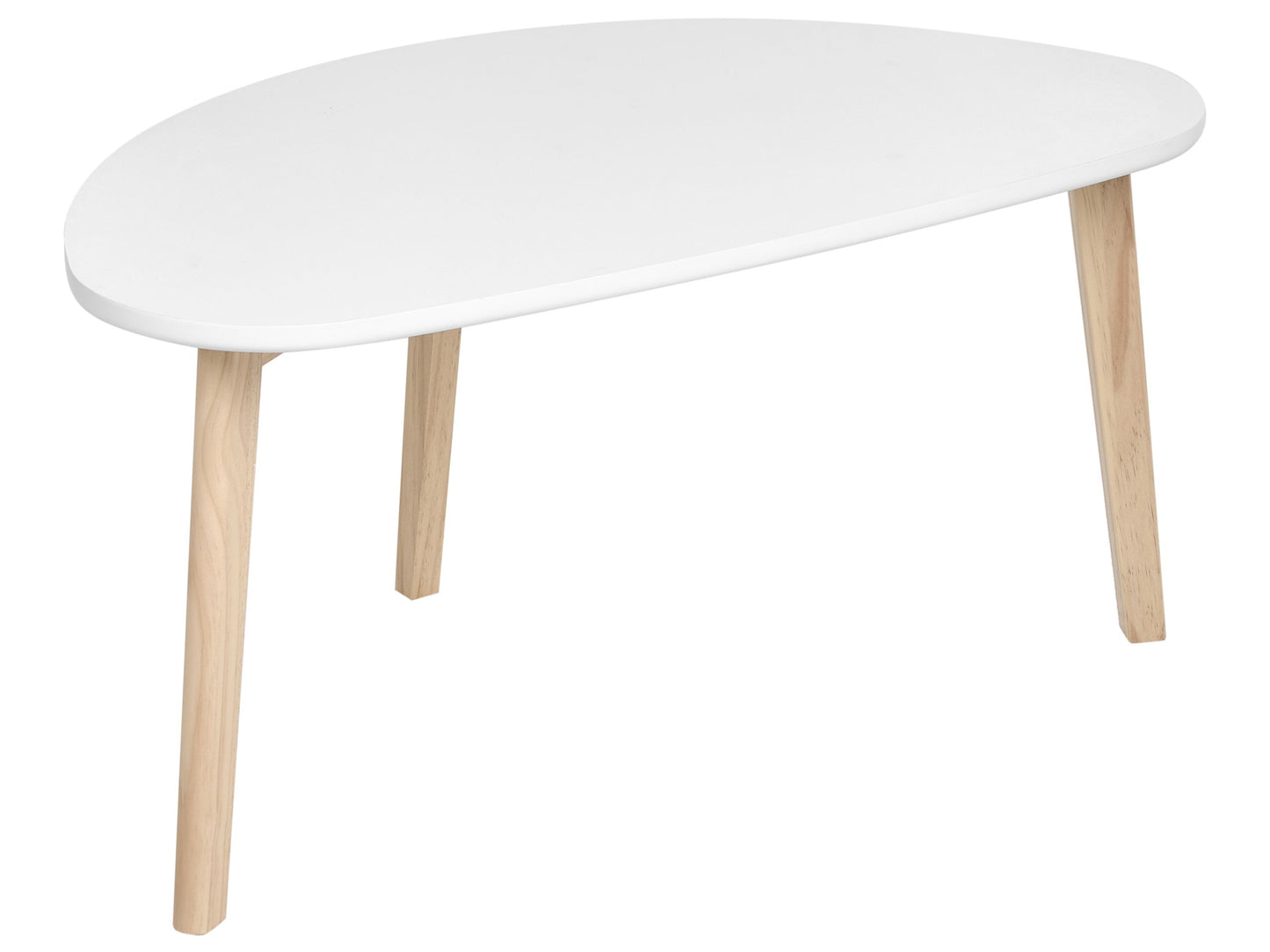 AuraLiving Small Coffee Table White MDF Top Pine Wood Legs Irregular