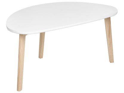 AuraLiving Small Coffee Table White MDF Top Pine Wood Legs Irregular
